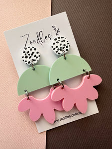 Zoodles Acrylic Dangles - Pink & Mint Spot