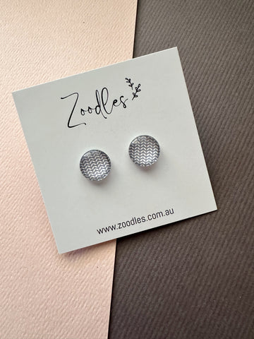 Zoodles Glass Studs - Grey & White