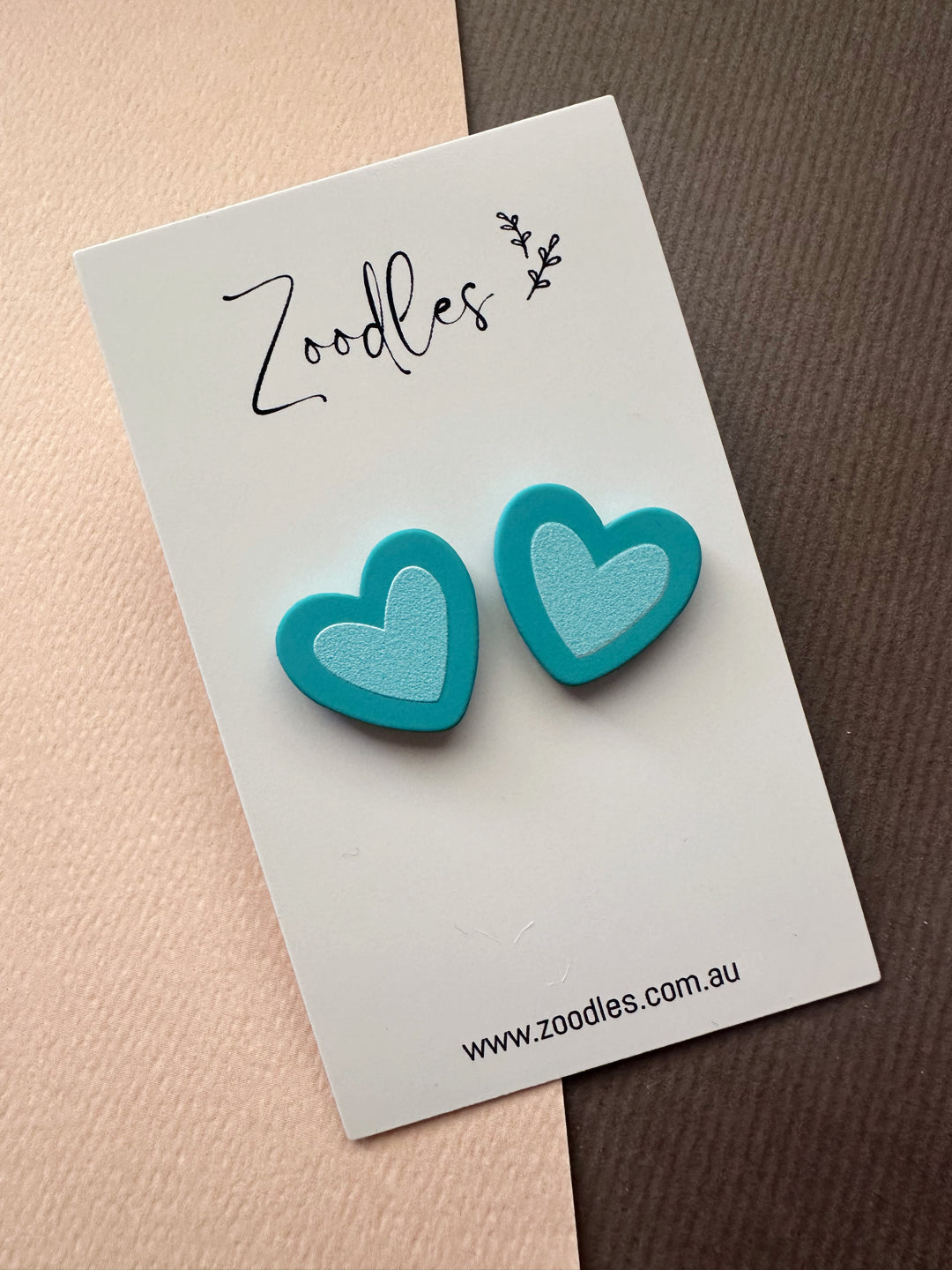 Zoodles Statement Studs - Aqua Hearts