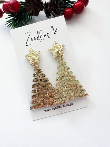 Zoodles Acrylic Dangles - Gold Zig Zag Christmas Tree