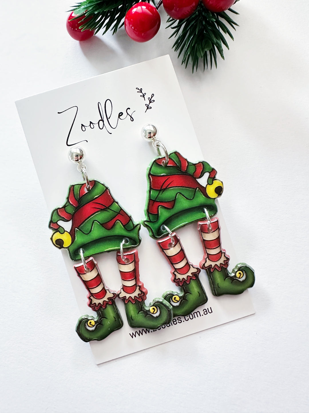Zoodles Acrylic Dangles - Elf Hat & Shoes