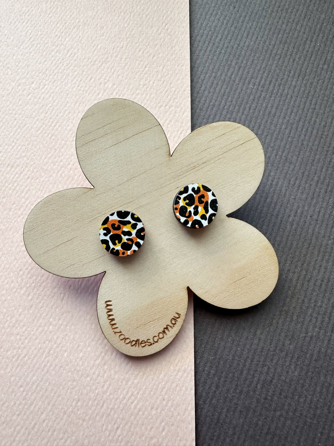 Zoodles Wooden Studs on Timber Flower Board - Leopard