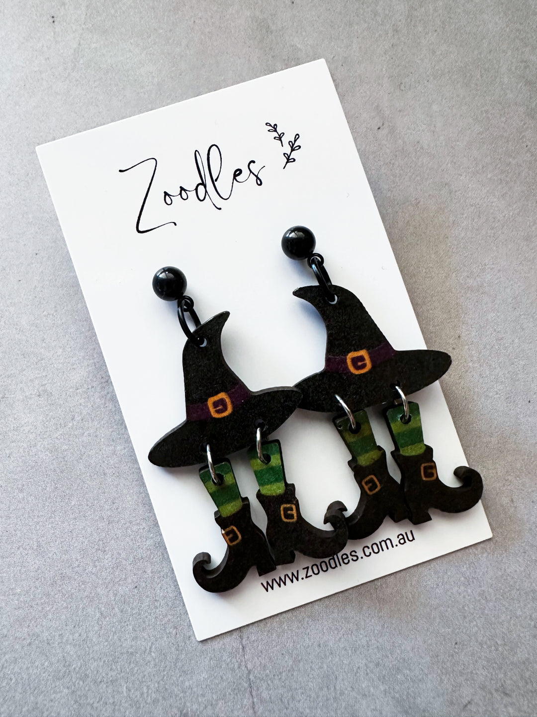 Zoodles Wooden Halloween Dangles - Witch