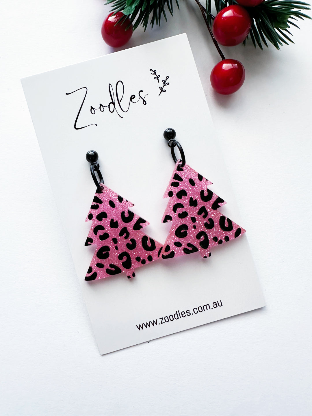 Zoodles Acrylic Small Dangles - Pink Glitter Leopard