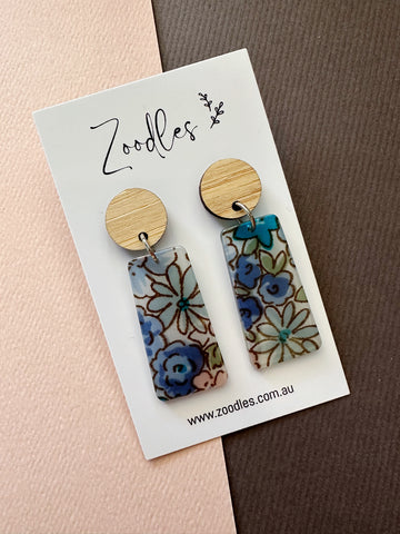 Zoodles Acrylic Dangles - Blue Floral Drops