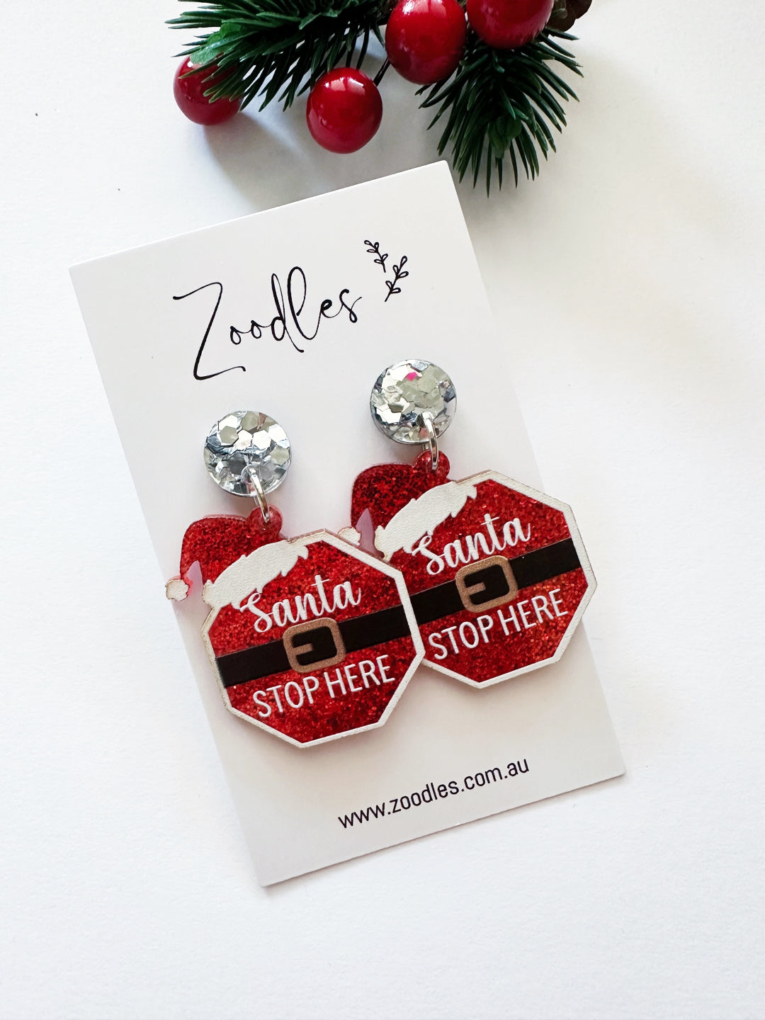 Zoodles Acrylic Dangles - Santa Stop Here