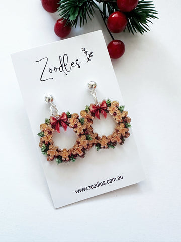 Zoodles Acrylic Small Dangles - Gingerbread Wreath