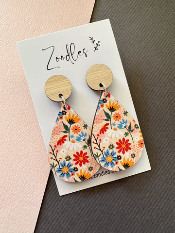 Zoodles Wooden Dangles - Pastel Floral Teardrops