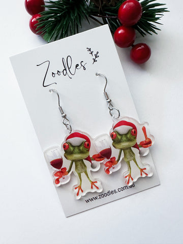 Zoodles Acrylic Hook Dangles - Frog with Wine