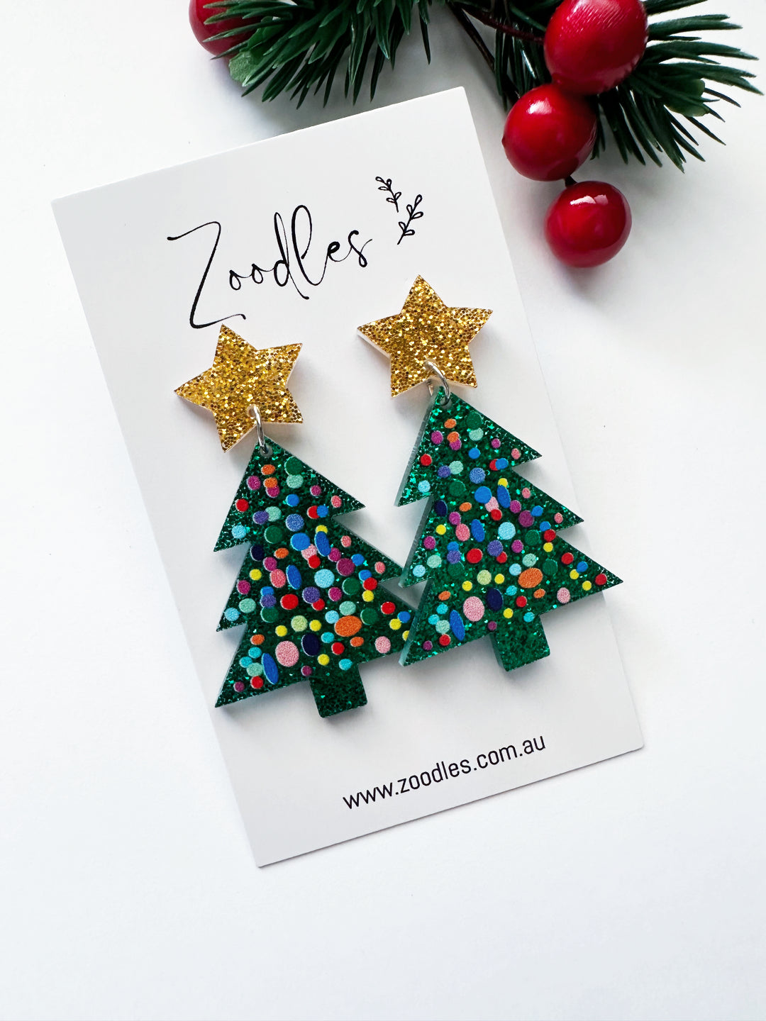 Zoodles Acrylic Dangles - Polka Dot Christmas Tree