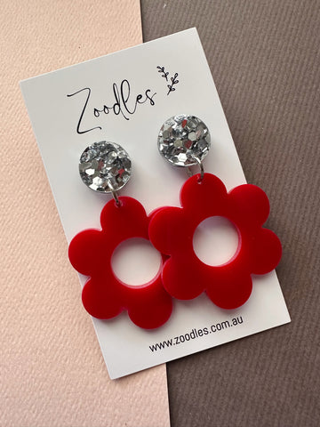 Zoodles Acrylic Dangles - Red Flowers