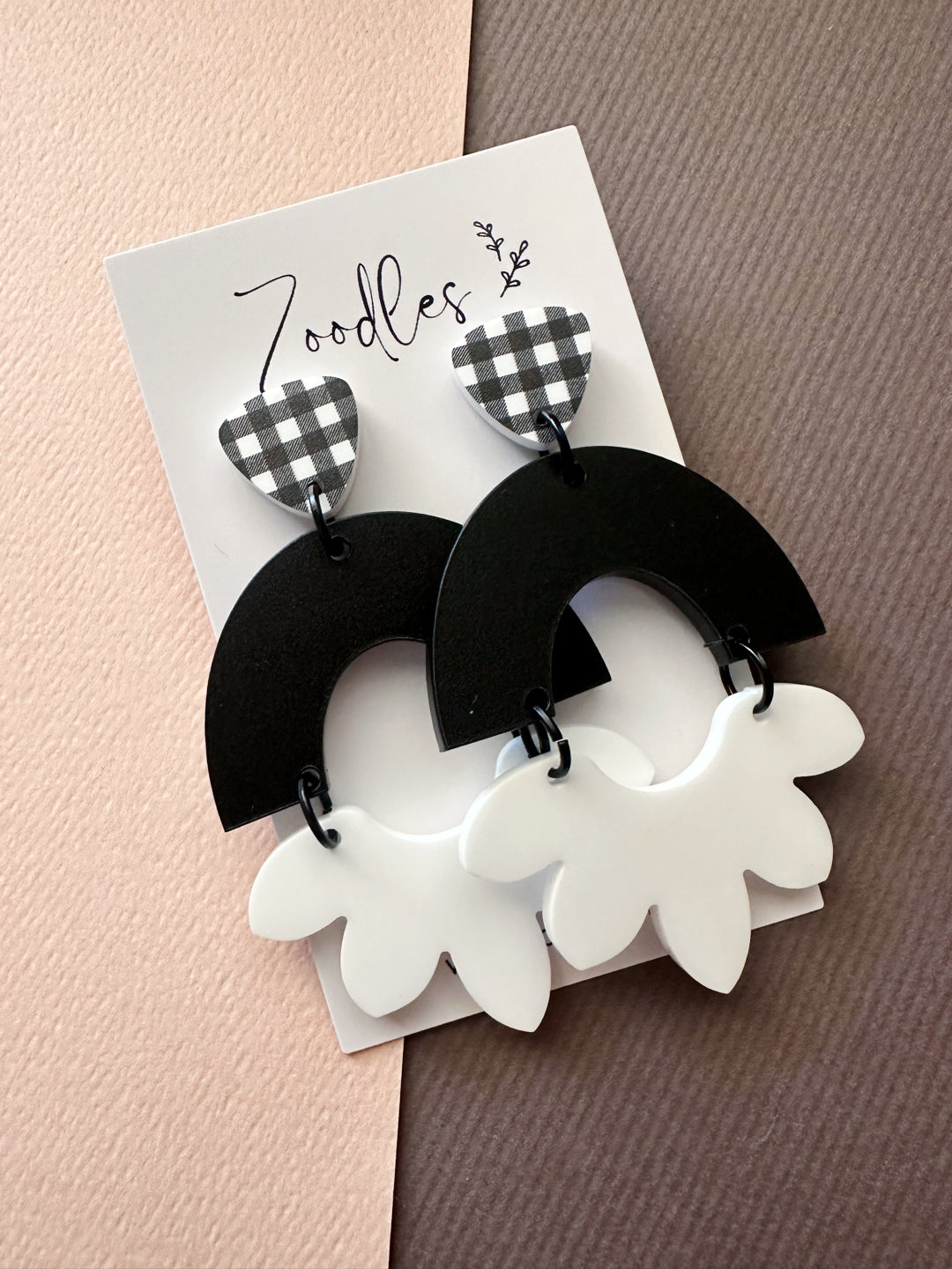 Zoodles Acrylic Statement Dangles - Monochrome Gingham