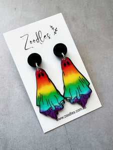 Zoodles Acrylic Halloween Dangles - Rainbow Ghost