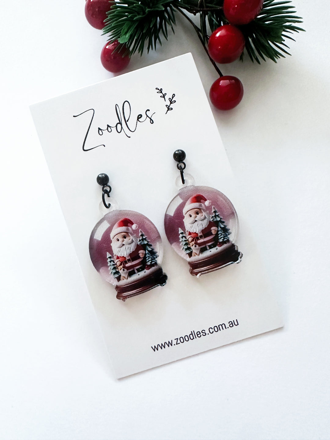 Zoodles Small Acrylic Dangles - Santa Snow Globes