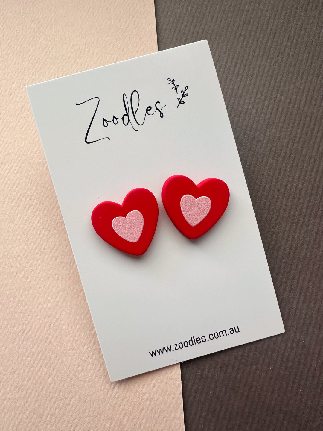Zoodles Statement Studs - Pink & Red Hearts