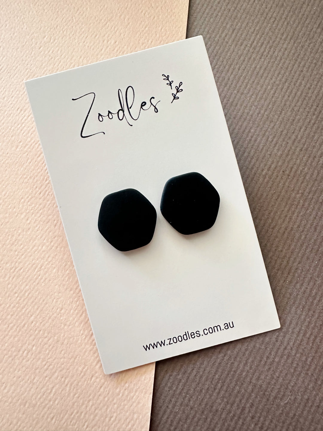 Zoodles Statement Studs - Mat Black Hexi