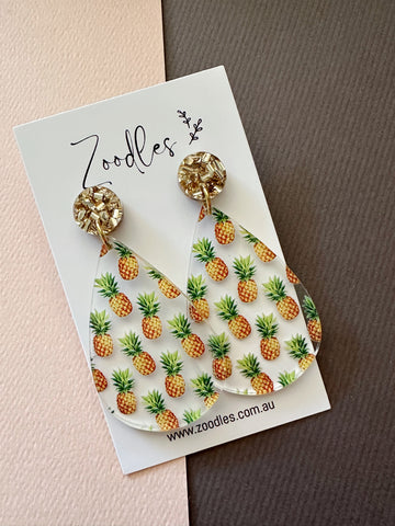 Zoodles Acrylic Dangles - Large Pineapple Teardrops