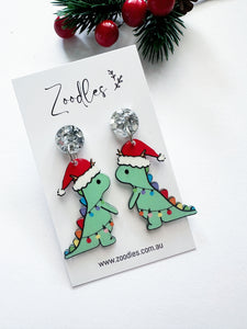 Zoodles Acrylic Dangles - Christmas Dinosaurs