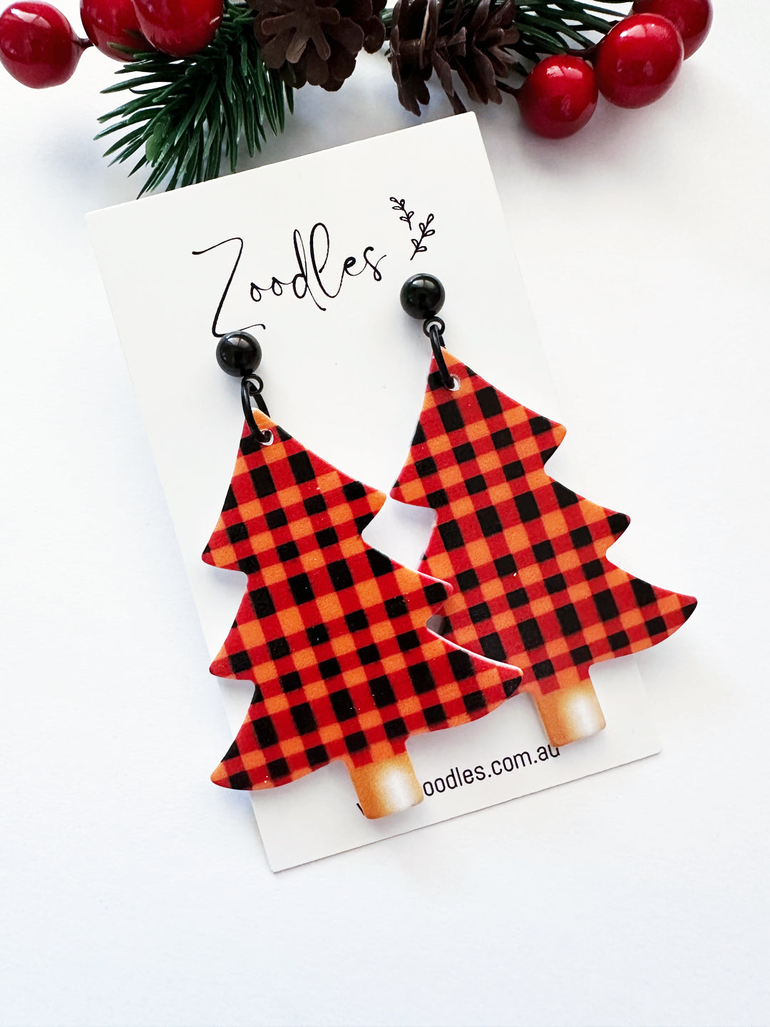 Zoodles Acrylic Dangles - Red Gingham Christmas Tree