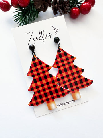 Zoodles Acrylic Dangles - Red Gingham Christmas Tree