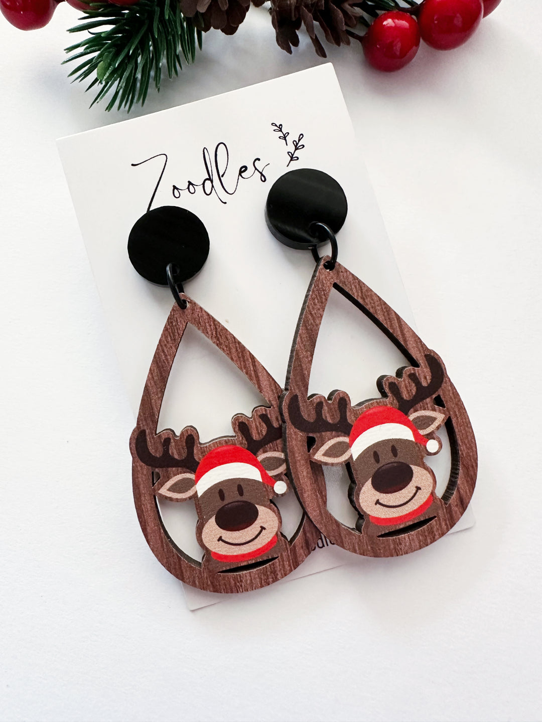 Zoodles Wooden Dangles - Teardrop Reindeers