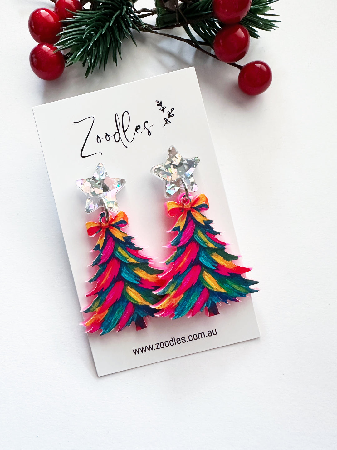 Zoodles Acrylic Dangles -  Rainbow Strokes Christmas Tree