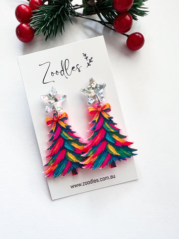 Zoodles Acrylic Dangles -  Rainbow Strokes Christmas Tree