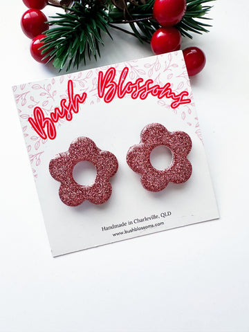 Bush Blossoms Resin Large Studs - Pink Glitter