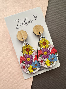 Zoodles Wooden Dangles - Bright Floral Teardrops