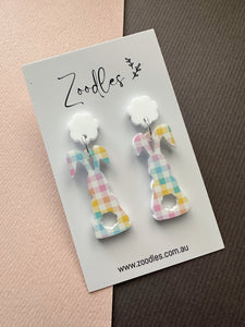 Zoodles Acrylic Dangles - Pastel Gingham Bunnies