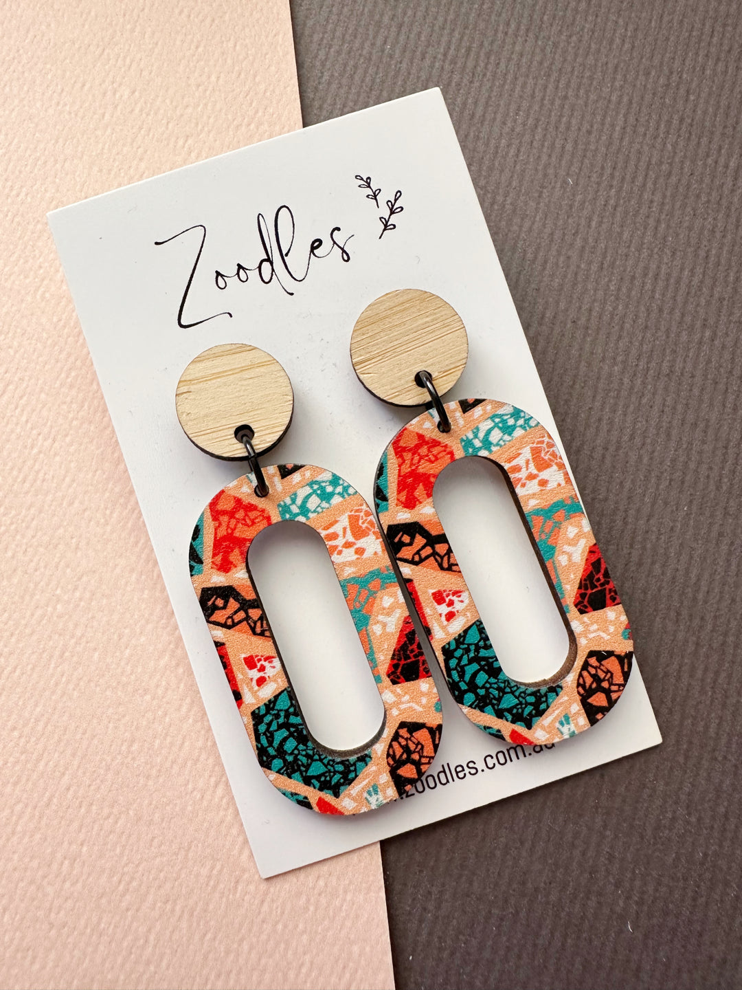 Zoodles Wooden Dangles - Terrazzo Ovals