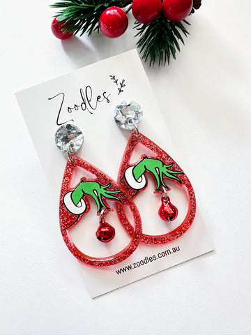 Zoodles Acrylic Dangles - Grinch Hand & Ball