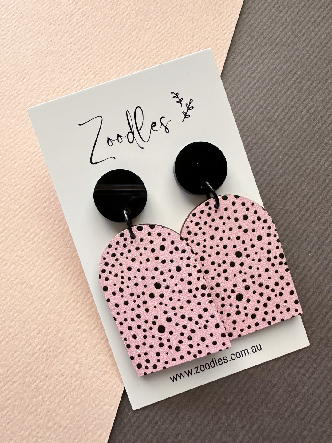 Zoodles Wooden Dangles - Blush Pink Polka Dot