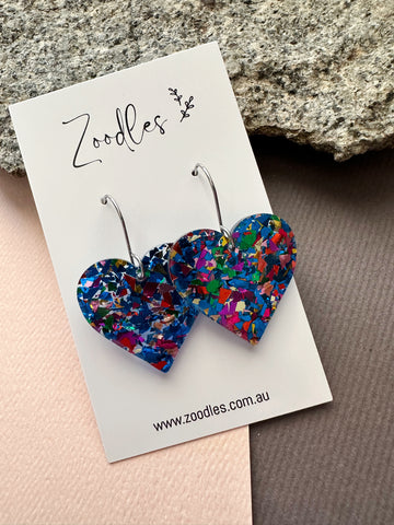 Zoodles Acrylic Hook Dangles - Blue Kaleidoscope Hearts