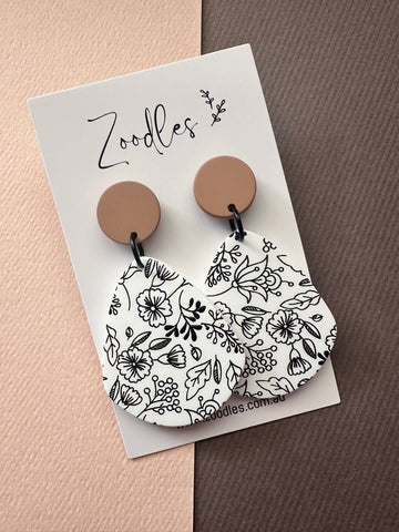 Zoodles Dangles - Mocha & Floral Teardrop