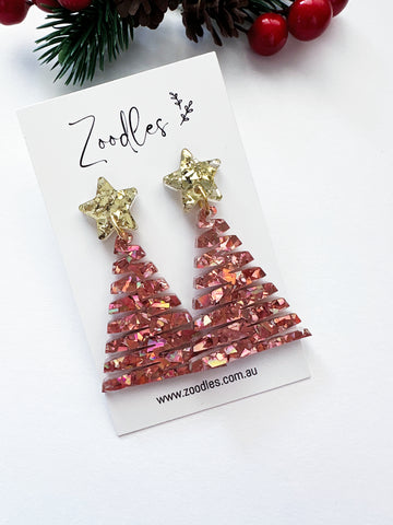 Zoodles Acrylic Dangles - Rose Zig Zag Christmas Tree