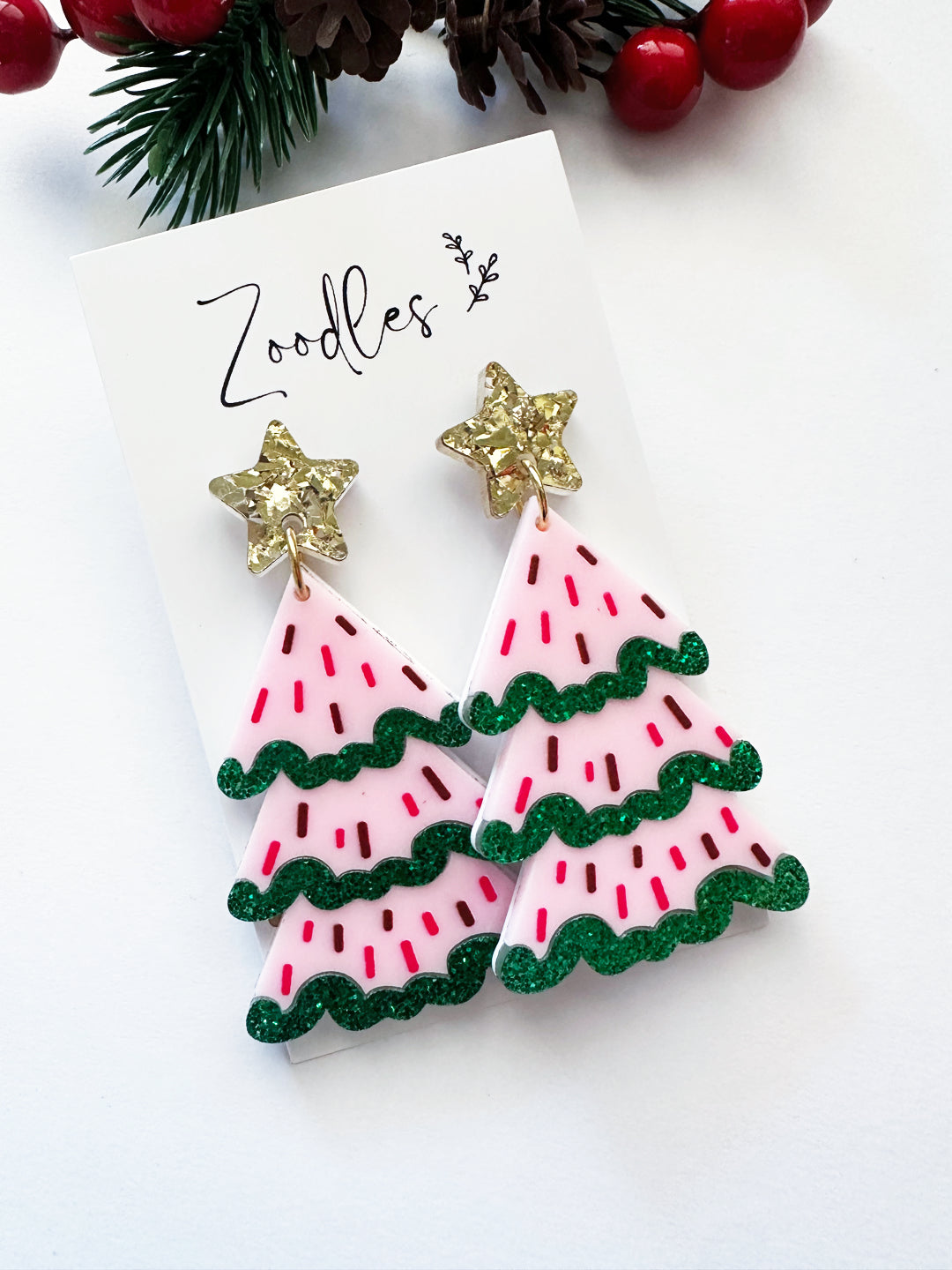 Zoodles Acrylic Statement Dangles - Chunky Pastel Christmas Trees