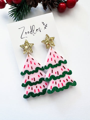 Zoodles Acrylic Statement Dangles - Chunky Pastel Christmas Trees