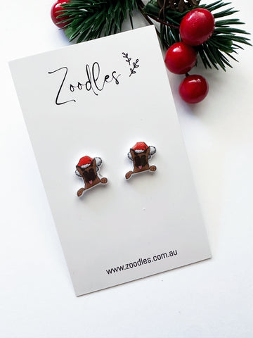 Zoodles Acrylic Mini Studs -   German Shepherd Dog in Santa Hat