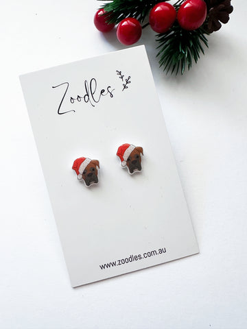 Zoodles Acrylic Mini Studs -  Boxer Dog in Santa Hat