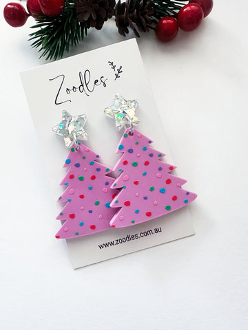 Zoodles Acrylic Dangles - Pink Party Pines Christmas Tree