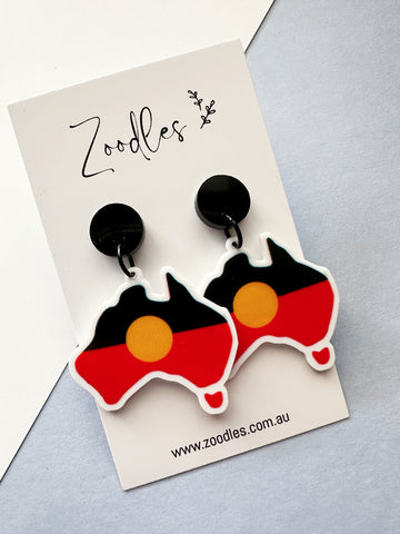 Zoodles Acrylic Dangles - Aboriginal Flag Map