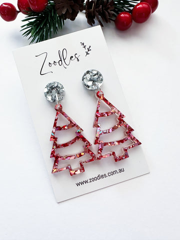 Zoodles Acrylic Dangles - Pink & Red Kaleidoscope Christmas Tree