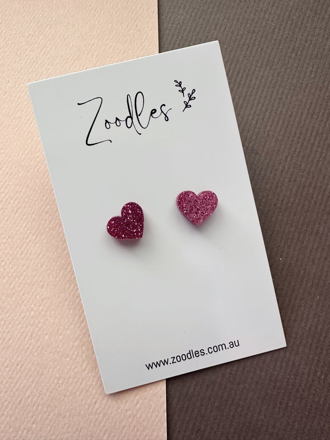 Zoodles Studs - Pink Hearts