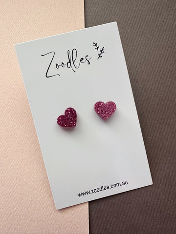 Zoodles Studs - Pink Hearts