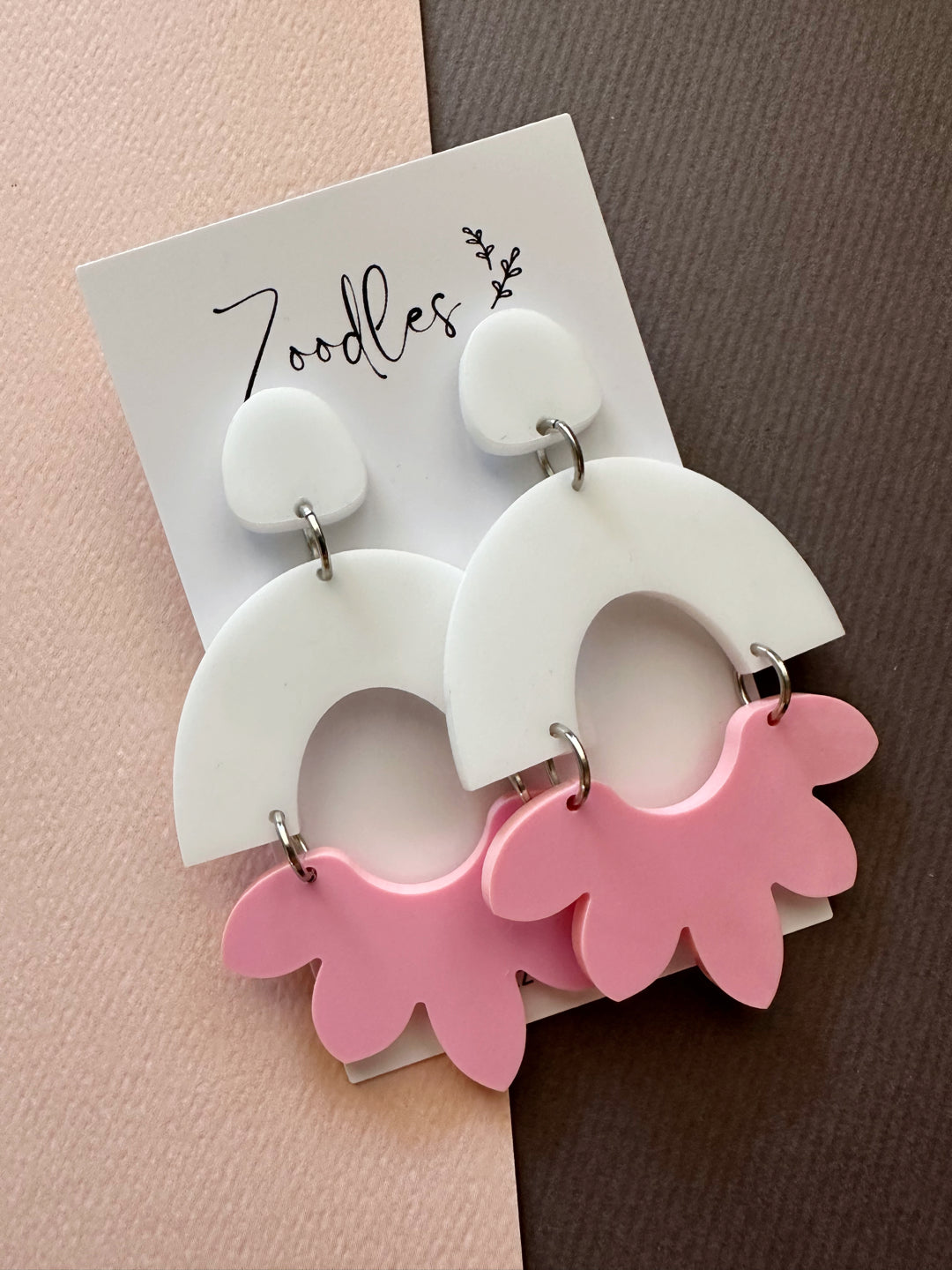 Zoodles Acrylic Statement Dangles - Pink & White