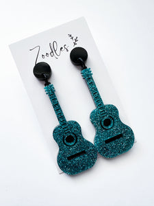 Zoodles Acrylic Dangles - Teal Glitter Guitar