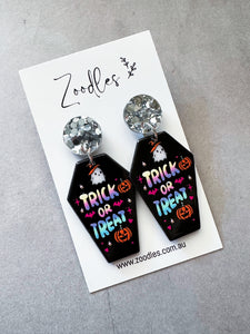 Zoodles Acrylic Halloween Dangles - Trick or Treat Coffin