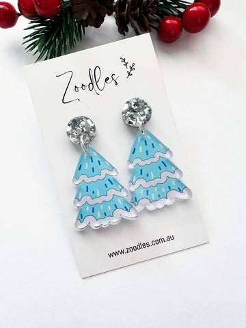 Zoodles Acrylic Dangles - Blue Frozen Christmas Tree