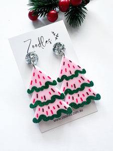 Zoodles Acrylic Statement Dangles - Chunky Pastel Christmas Trees